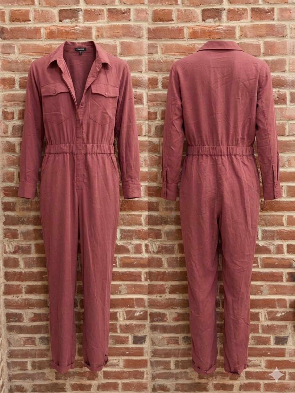 Express Dusty Rose Button-Front Utility Jumpsuit
